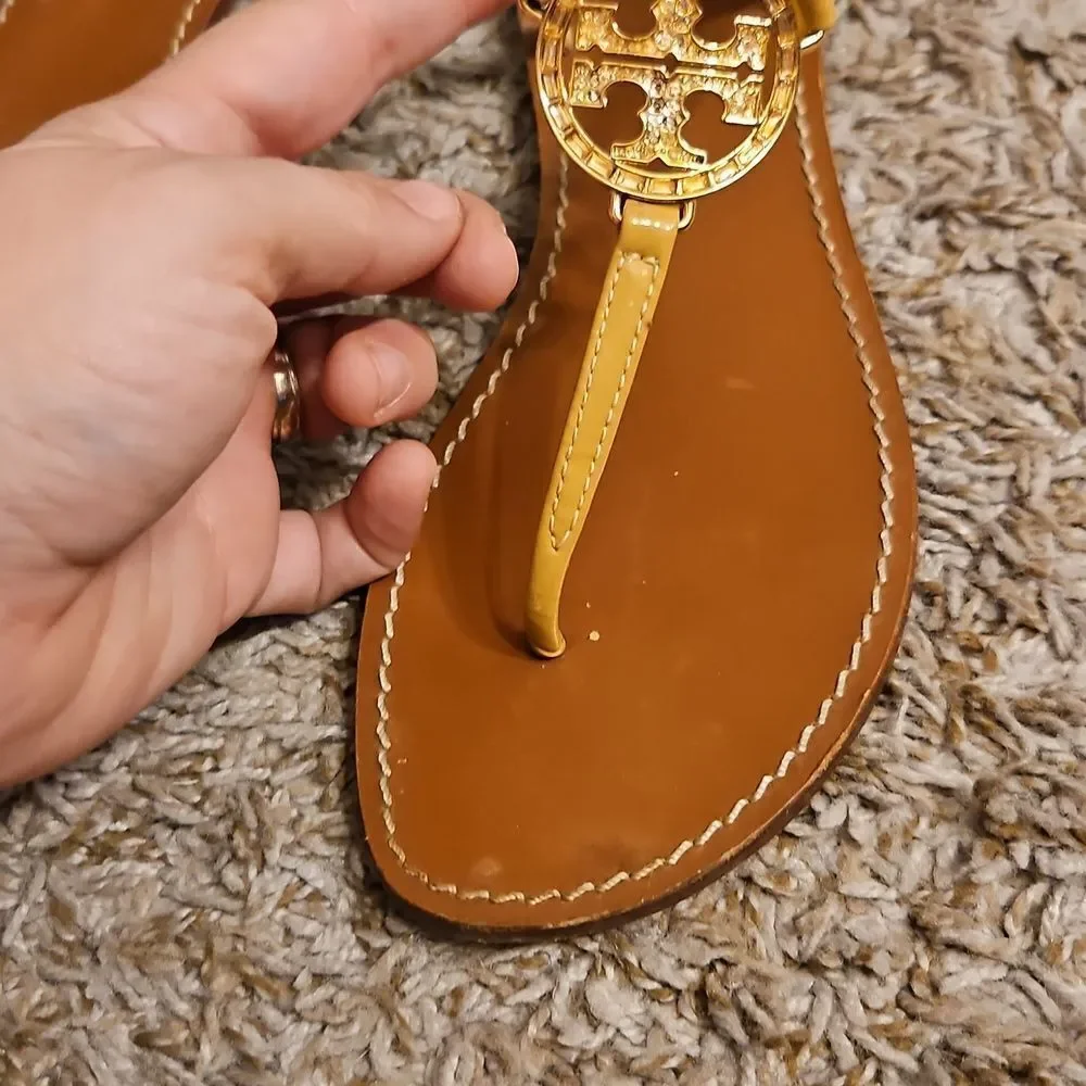 Tory Burch Miller T-Strap Sandals – Size 8 – Tan & Rose Gold
